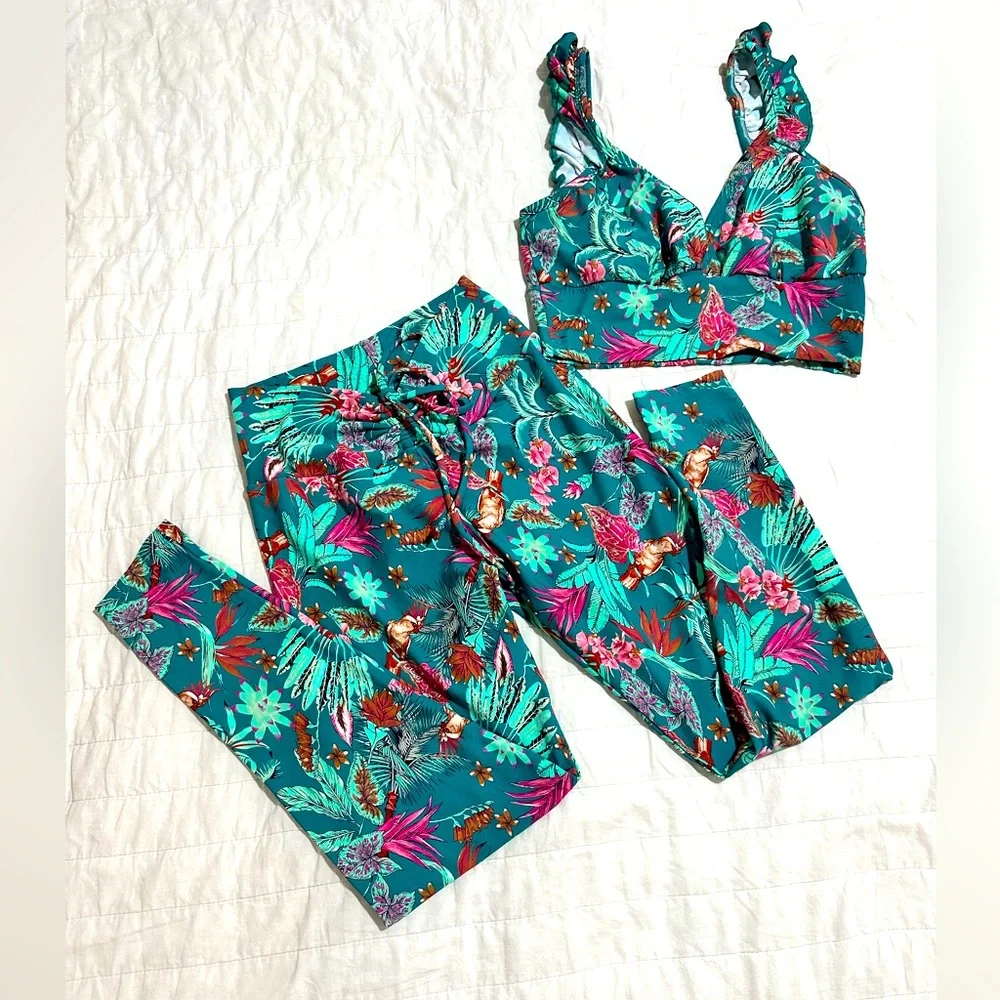 Floral Two-Piece Set in Teal and Pink